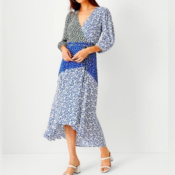 Ann Taylor Blue and White Patterned High Low Dress - Picture 1 of 3